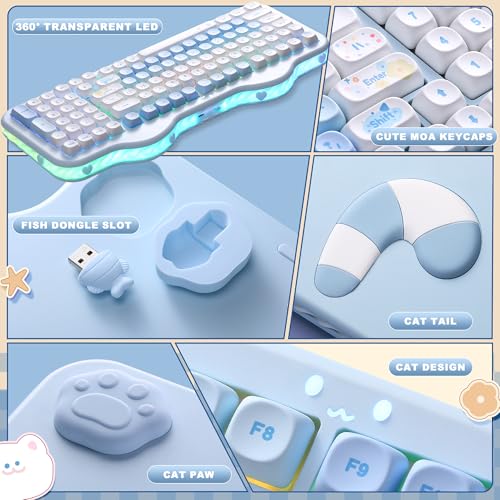 YUNZII C98 Wireless Mechanical Keyboard with Number Pad,98 Key BT5.0/2.4G/USB-C Hot Swap Gasket Mount with PBT MOA Keycaps,Custom RGB,Cute Cake Keyboard for Win/Mac (Blue, Candy Linear Switch) - color: Blue, size: Candy Linear Switch