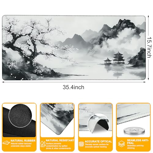 Large Mouse Pad Black and White Cherry Blossoms Waterproof Extra Large Mousepad with Stitched Edges Non-Slip Rubber Base Computer Protector Desk Pad for School Office Home 35.4"X 15.7" - color: Cute Green Frog Plant