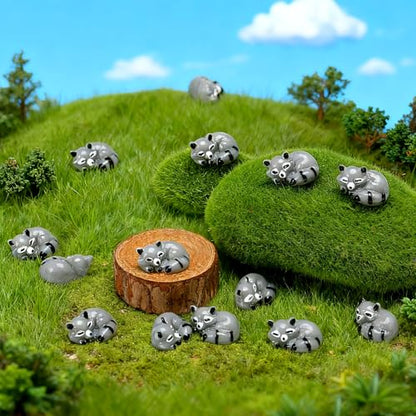 Seenelling 50 Pcs Mini Raccoon Figurine Bulk Resin Miniature Tiny Animals Figures Small Little Cute Raccoon Home Decor for Cabin Lodge Rustic Cake Toppers Desktop Home Decor(Sleep) - style: Sleep