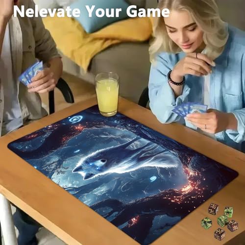 for MTG Game Playmat - 24 x 14 inches with Dices and Storage Bags, Non-Slip Base for TCG and Board Game Card Mats, Trading Card Games Mat, Glowing Wolf Pattern Collectible Card Playmats - color: Jv-playmat-p7-1-d108