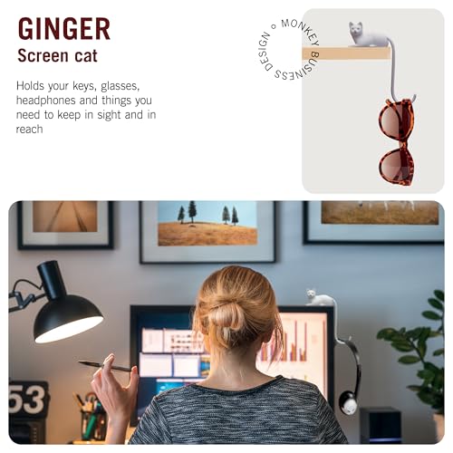 Monkey Business Ginger The Cat Tail Hook for Computer Screen, Tight Spaces, Hang Keys, Accessories in Easy Reach (White) - color: White