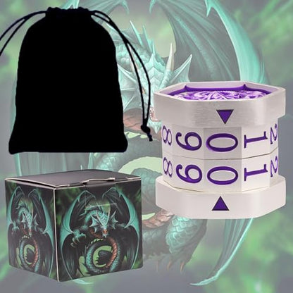 Metal MTG Life Counter Wheel Metal Magic Life Counter MTG Health Tracker MTGs Foundations with Dragon Symbol for Board Games, Cards Games, TTRPGs, Compatible with MTGs(Pearl Silver_Purple) - color: Silverpurple