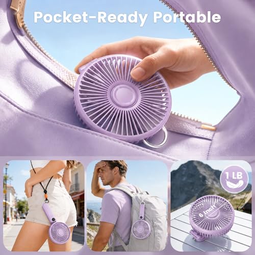 Portable Handheld Fan, 10000mAh Rechargeable 6-Inch Personal Fan for Travel | Ultra Quiet Foldable Desk Fan, 5-Speed Battery Operated Fan with Up to 40H Runtime and Digital Display for Travel and Makeup - color: Purple