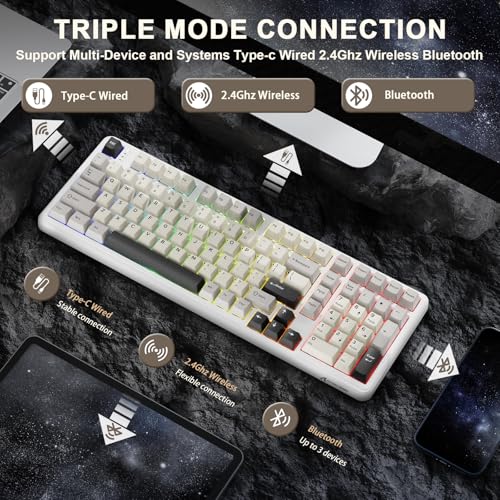 ATTACK SHARK X98 Wireless Mechanical Keyboard,Tri-Mode BT5.0/2.4GHz/USB-C Hot-Swappable,Gasket Mount with Pre-lubed Linear Switches,PBT Keycaps,RGB Backlit Gaming Keyboard for PC/Tablet/PS5/Xbox - color: Starlight White