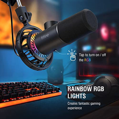 FIFINE USB Gaming Microphone, RGB Dynamic Mic with Tap-to-Mute & Headphone Jack, Plug & Play Cardioid Mic for PC PS4/5, Streaming Podcast Twitch YouTube Discord - for Gamers and Youtubers - K658