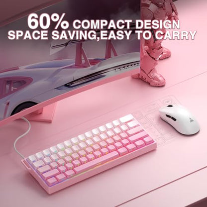 Aula WIN60 HE - 60% Mechanical Gaming Keyboard Wired, Hall Effect Magnetic Switch Hot Swappable,8000 Hz Polling Rate, RGB Keyboard 60 Percent Compact Design for PC (Gradient Pink) - color: Gradient Pink