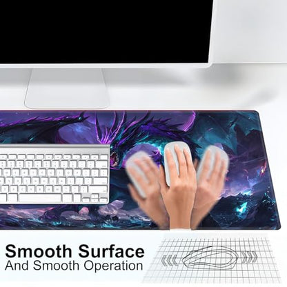 Patterned Gaming Playmat Compatible with MTG, Compact Card Game Mat with Stitched Edges, Natural Rubber Desk Pad with Transparent Drawstring Bag, 23.6 x 13.7 Inch, Dragon Purple Blue Glowin - color: Dragon Purple Blue Glowin, size: 24"X14" Regular