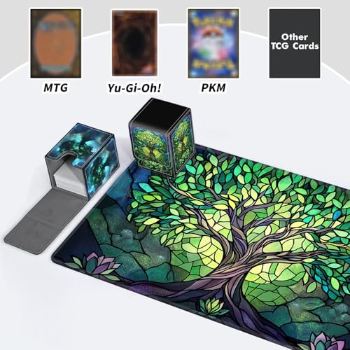 BVDIKMI Card Deck Box for MTG, Card Storage Box Fits 100+ Single Sleeved Cards, PU Leather Strong Magnet Card Deck Case Holder for Magic Commander TCG CCG, Galaxy Tree - color: Galaxy Tree
