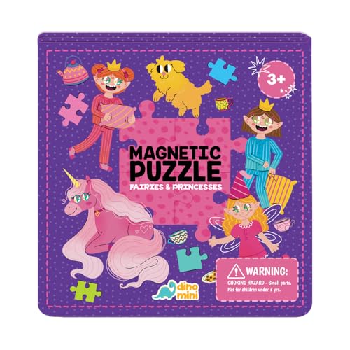Dinomini Magnetic Puzzles for Toddlers 3-5 - Tri Fold Set with 3 x 20 Piece Magnetic Puzzles - Travel Activities for Preschoolers - Learning Activities and Toys (Fairies & Princesses)
