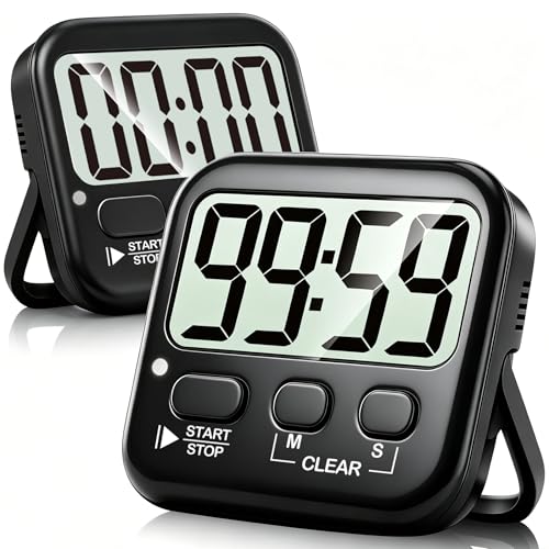 2 Pack Digital Timer for Kids Classroom Kitchen Timers for Cooking | w/ Battery, Easy to View, Alarm, Mute Mode, Count Down/Up, Magnetic, Kickstand, Hanging, Classroom Timer for Teacher Supplies - color: Rich Black *2