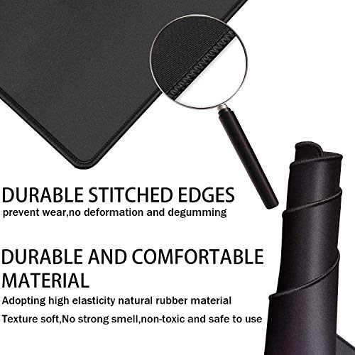 TEDNETGO Large Gaming Mouse Pad, Waterproof Extra Large Big Mouse Pad with Stitched Edge, XXL Non-Slip Black Computer Long Mousepad Desk Mat for Gamer, Office & Home, Black - color: Black, size: 31.5L x 15.7W inches