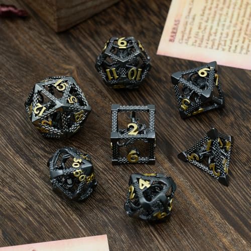 DND Dice Set,3D Octopus Hollow Metal 7-Die,Black | Lightweight Copper Dice,Easy-to-Read Numbers,Gift Box & Velvet Bag for DND RPG Players - color: Cthulhu Black