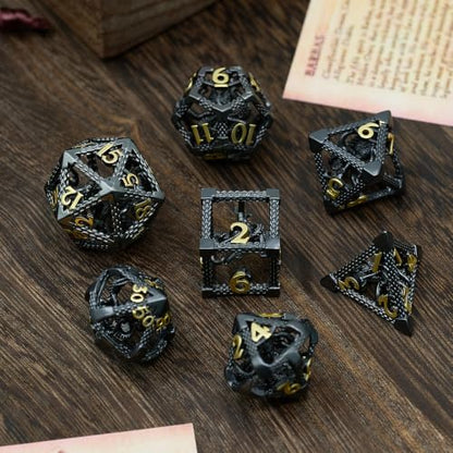 DND Dice Set,3D Octopus Hollow Metal 7-Die,Black | Lightweight Copper Dice,Easy-to-Read Numbers,Gift Box & Velvet Bag for DND RPG Players - color: Cthulhu Black