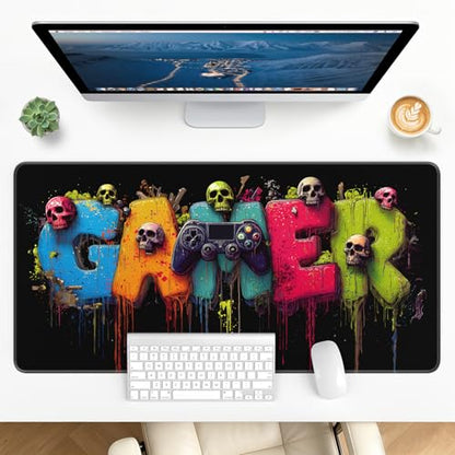 Large Gaming Mouse Pad, XL Desk Protector, Non-Slip Base | 31.5x15.7 in Extended Desk Mat with Stitched Edges for Keyboard, Work, Game, Office, Home PC and Laptop - color: Gamer Art
