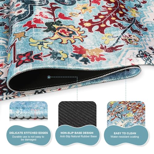 iLeadon Mouse Pad Set, 4in1 Large Gaming Desk Mat with Wrist Rest | Desk Mat with Wrist Rest, Keyboard Wrist Rest and Coaster, Mouse Pad Set for Home Office ,Retro Boho Floral Blue - color: Retro Boho Floral Blue