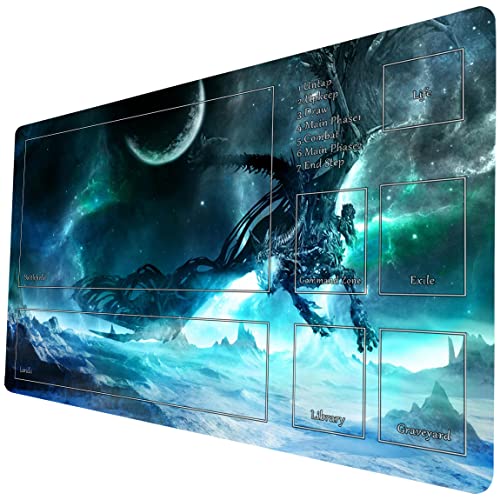 MTG Playmat, TCG Play Mat for RPG OCG 24 x 14 inches Trading Card Playmats with Storage Bag Smooth Rubber Surface Battle Game - color: Blue Dragon With Zones