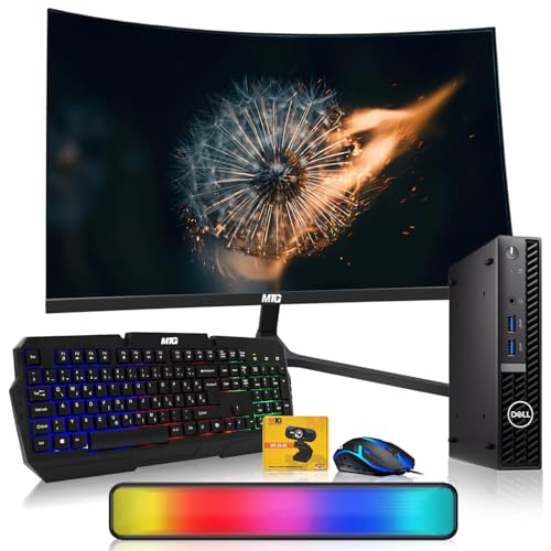 Dell Optiplex Tiny Mini Desktop PC, Intel Core i5, 16GB RAM, 1TB SSD with 32 inch Curved Monitor, AI Enabled RGB Keyboard Mouse, RGB Soundbar and Webcam Windows 11 Pro (Renewed) | Desktop Computer 32 Inch Curved Monitor, RGB KBM, Soundbar, Webcam, USB WiF