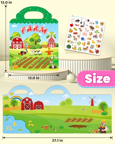 Walenced Reusable Sticker Book for Toddlers, Travel Stickers for Kids, Toddler Craft Activities Toys, Birthday Gifts for Boys & Girls - style: Farms