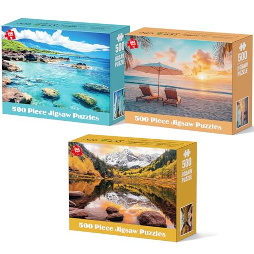 3 Pack Landscape Jigsaw Puzzle 500 Pieces Lake Puzzles Tahoe Scenery Clear Turquoise Waters Mountains Beach Puzzle 500 Pieces for Adult, Challenging Puzzle for Teens, Ideal Gift Home Decor 20.5*15IN - color: Mountain