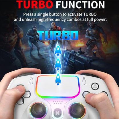 NBCP Wired PS5 Controller for PlayStation 5, PS4, PC/Steam Gamepad | Dual Vibration and Hall Effect Triggers,6-Axis Gyroscope,Turbo Function and 3.5mm Headphone Jack White - color: White