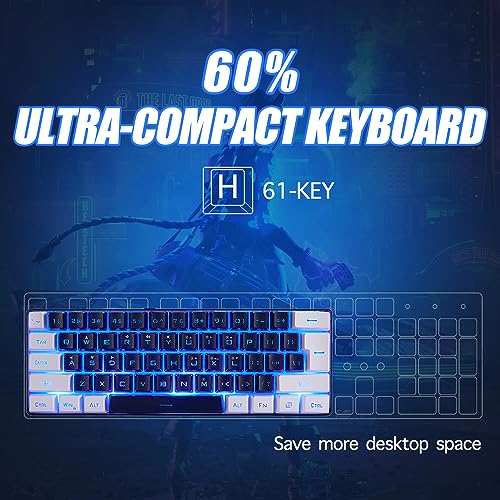 abucow 60% Percent Gaming Keyboard Minimalist Portable Wired Ultra-Compact Mini Imitation 61 Keys RGB Backlit Keyboard (Black-White) - style: Black-white