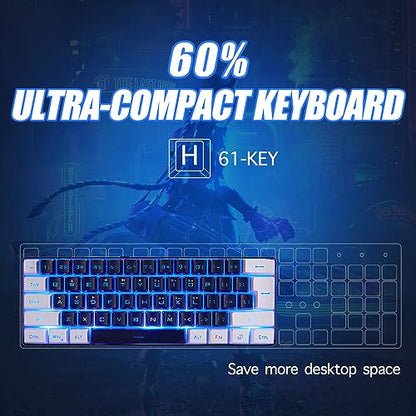 abucow 60% Percent Gaming Keyboard Minimalist Portable Wired Ultra-Compact Mini Imitation 61 Keys RGB Backlit Keyboard (Black-White) - style: Black-white