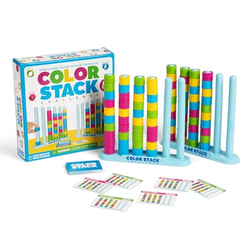 Color Stack Challenge by Relatable – A Fast-Paced Color Matching Puzzle Game for Fun Parties and Family Game Night. Includes 2 Stack Racks, 50 Challenge Cards, 80 Rings & Instructions - style: Color Stack