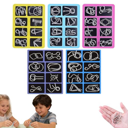 Metal Puzzle Solving,8/16/24/40Pcs 3D Interlocking Metal Wire Puzzles Set for Adults,Brain Teaser Puzzles IQ Logic Mind Games,Reverse Thinking Physics Mind Games for Party - color: 5 Set