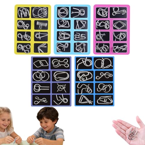 Metal Puzzle Solving,8/16/24/40Pcs 3D Interlocking Metal Wire Puzzles Set for Adults,Brain Teaser Puzzles IQ Logic Mind Games,Reverse Thinking Physics Mind Games for Party - color: 5 Set