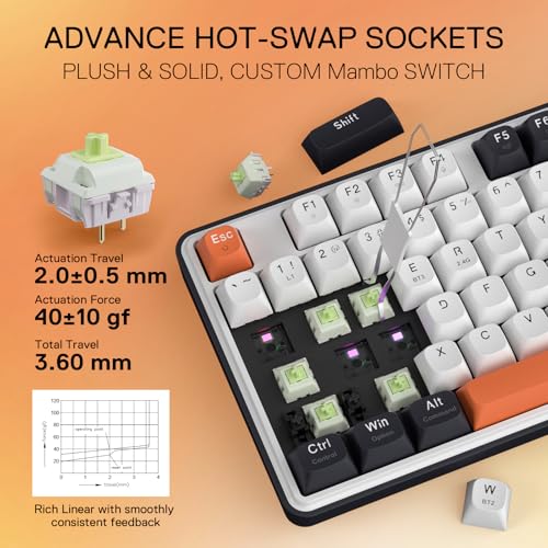 Redragon K689 PRO Wireless 108-Key Gasket RGB Gaming Keyboard, 4 Hotkeys | Extra Shortcut Keys, 0-Delay Tri-Mode, Cushioned Noise Dampening for Creamy Thocky Sound, Unfaded PBT Keycaps, PRO Software - color: Black Tangerine