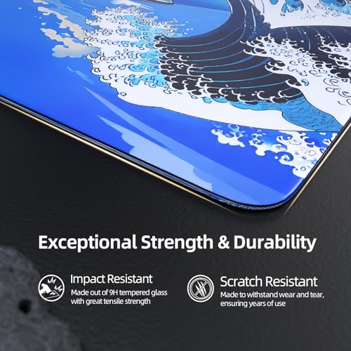 ATTACK SHARK CM05 Glass Gaming Mouse Pad,17.7x15.7 in Large Mouse Mat,Non Slip 9H Hard Mousepads,Nano-Textured Glass Surface with Improved Precision and Speed for FPS/MOBA-Wave Shark,Blue - color: Blue