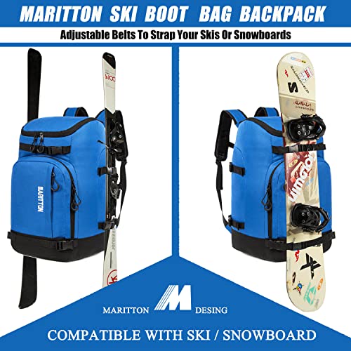 Ski Boot Bag - Boot Travel Backpack for Snowboard & Ski Boots, Helmet, Goggles, Gloves, Accessories - color: blue