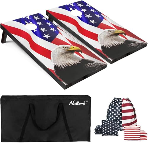 Cornhole Board Set 4x2 Regulation Size Cornhole Set with Carrying Bags & 8 Bean Bags Corn Hole Boards Bean Toss Game for Adults Family Outdoor Lawn Outside Backyard Games - color: Eagle, size: 4*2FT