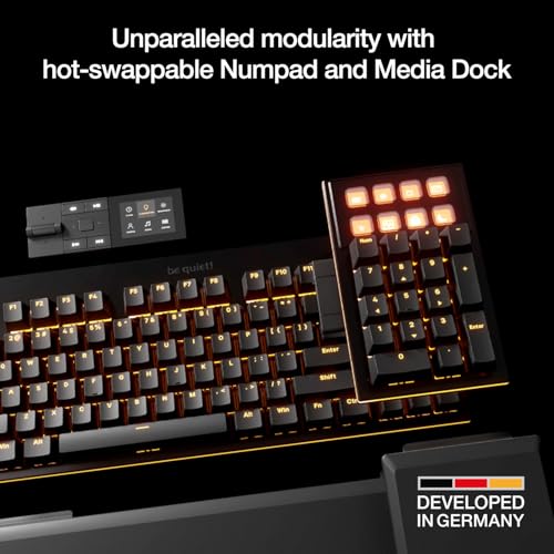be quiet! Dark Mount Linear, Gaming Keyboard, Mechanical Silent Switches | Hot-Swappable Numpad and Media Dock, Triple-layered dampening, 8 customizable Display Keys, PBT Double-Shot Keycaps, ARGB - style: Dark Mount Linear