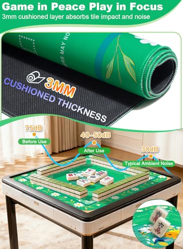 Crease-Free Mahjong Learning Mat 33.1" x 33.1", American Mah Jongg Mat with Rules, Quiet Non-Slip Large Mahjong Table Cover, Floral Gaming Mats for Mahjong, Poker, Dominoes & Board Games (Fresh Green) - color: Fresh Green