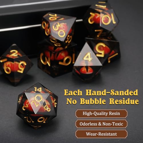 MoKo Liquid Core DND Dice Set 7PCS, Black + Gold | Sharp Edge Resin Polyhedral, D20 D12 D10 D8 D6 D4 D%, Gift Box Included, Compatible with Dungeons and Dragons RPG - color: 1 - Black + Gold
