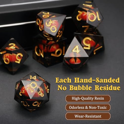 MoKo Liquid Core DND Dice Set 7PCS, Black + Gold | Sharp Edge Resin Polyhedral, D20 D12 D10 D8 D6 D4 D%, Gift Box Included, Compatible with Dungeons and Dragons RPG - color: 1 - Black + Gold