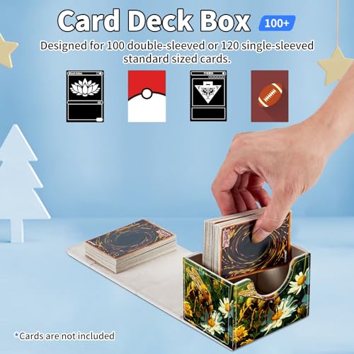 for MTG Commander Deck Box,Card Deck Box for Trading Yugioh MTG,Fits 100 Double Sleeved Cards,PU Leather Strong Magnet Case for Magic Commander TCG CCG,Bee Flower - color: Bee Flower