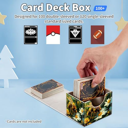 for MTG Commander Deck Box,Card Deck Box for Trading Yugioh MTG,Fits 100 Double Sleeved Cards,PU Leather Strong Magnet Case for Magic Commander TCG CCG,Bee Flower - color: Bee Flower