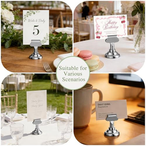Urban Deco 16PK Table Number Holders Place Card Holders 1.7 Inch Table Card Holders Steel Card Holders for Photos, Food Signs, Memo Notes, Weddings, Restaurants, Birthdays(Silver) - color: Silver