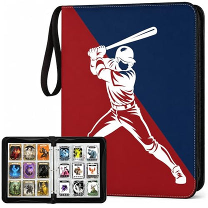Card Binder 9 Pocket Trading Card Holder Fits 1008 Cards with 56 Removable Sleeves Portable Leather Collection Card Ablum Game Card Case Book with Zipper for Gift (Baseball Boy) - style: Baseball Boy Card Albums