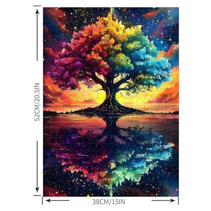 Puzzles for Adults 500 Pieces, Tree of Life Jigsaw Puzzles - Starlit Rainbow Tree, Impossible Starry Night Puzzle for Seniors Families,20.47x14.96 inches, 1:1 Poster, Letter on The Back - style: Starlit Rainbow Tree