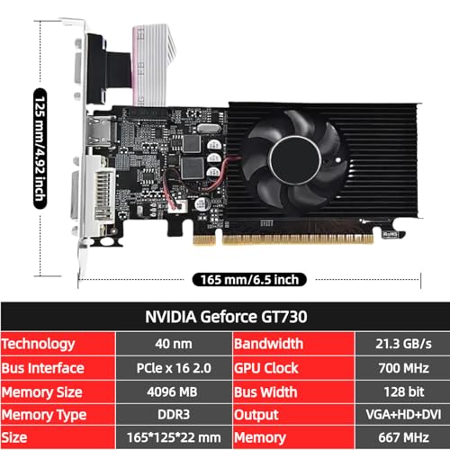 XUANMO GT 730 Low Profile PC 4GB Graphics Card DDR3 DirectX 11 128 Bit, VGA/DVI-D/HDMI, PCI Express 2.0 x 16, Nvidia Video Card, Computer GPU - color: GT730 4GB