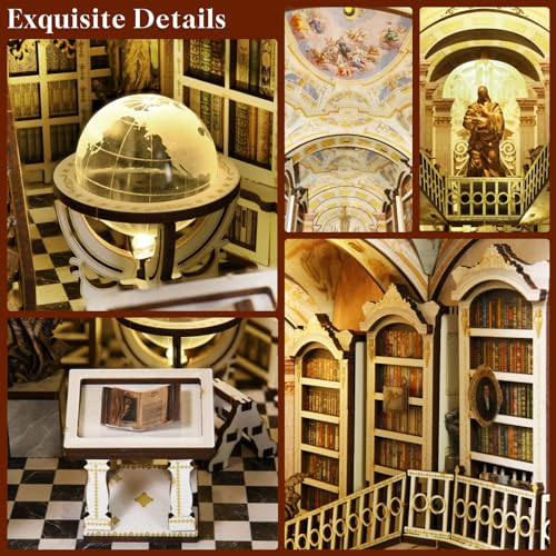 MiniCity Library of Gods Book Nook Kit, 3D Wooden Bookshelf Puzzle with LED | Build an abbey library in 6-8 hr; 261-piece kit includes LED, dust cover, glue/tools and guide for shelf display, ages 14+. - style: Library of Gods