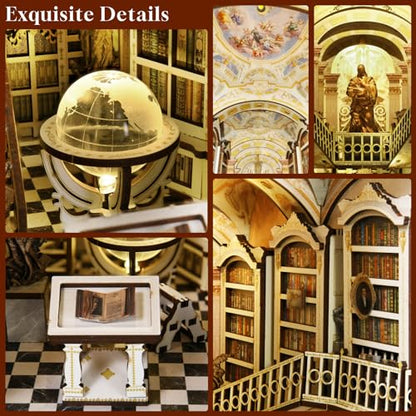 MiniCity Library of Gods Book Nook Kit, 3D Wooden Bookshelf Puzzle with LED | Build an abbey library in 6-8 hr; 261-piece kit includes LED, dust cover, glue/tools and guide for shelf display, ages 14+. - style: Library of Gods