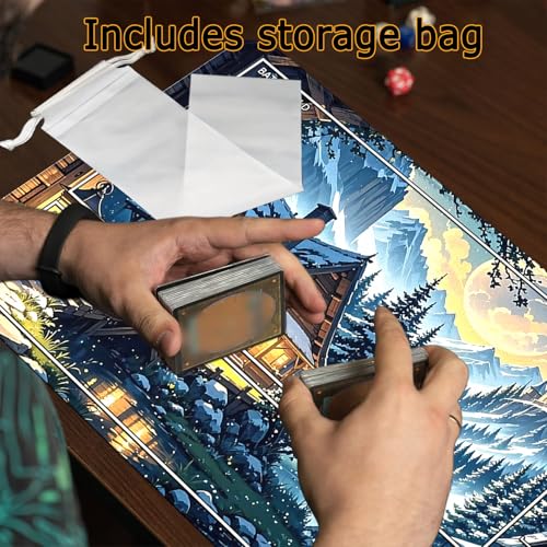 MTG Playmat- Stitched Edges Forest TCG Playmat-Non-Slip Landscape Play Mat Smooth Surface Rubber Base Board Game Mousepad 24x14 inches for Trading Card Game Playing with Storage Bags - color: Snow House Stitched Edges Mats With Zones