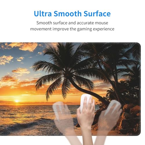 Large Gaming Mouse Pad Desk Mat, Sunset Beach Extended Keyboard Mouse Pad Mousepad with Non-Slip Base and Stitched Edge Mouse Mat Desk Pad Mouse Pads for Desk Home Office, 31.5 x 11.8 - color: Sunset Beach