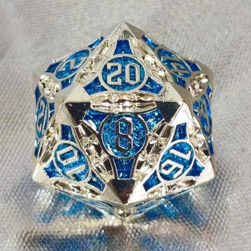 D20 23mm Metal Dice Polyhedral Dice for Dungeons and Dragons, RPG, Polyhedral Roleplaying Games MTG Table Games (Silver + Blue) - color: Silver + Blue