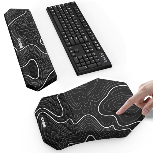 Ergonomic Mouse Pad Wrist Rest and Keyboard Wrist Rest Support Set | Massage Design Mousepad for Carpal Tunnel Pain Relief, Memory Foam, Non-Slip PU Base for Computer Desk, Topographic - color: Topographic
