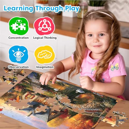 4-Pack 100 Piece Puzzles for Seniors Country Life Large Piece Puzzles for Seniors Puzzle Dementia Alzheimer's Products Activities for Elderly Adults Kids Puzzle for Kids Ages 6-8 8-10 - style: Country Life